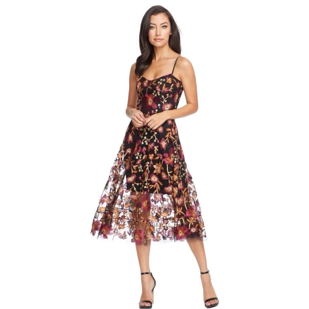 Dress the Population Floral Applique Dress‎ Black Size Small Uma Cocktail Event